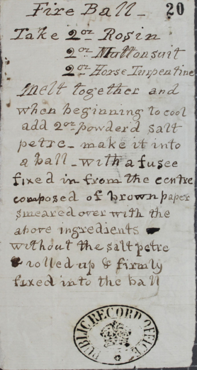 Watson’s receipt for fireball received 29th January 1820′. Provided by a spy